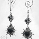 Black Sacred Heart Spiked Earrings Gothic Punk Silver Rose Filigree Dangle E02