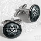 Glass Pentagram Star Cufflinks Black Silver Pentacle Pagan Gothic Moon Occult M20