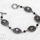 Grey Black Crystal Beaded Bracelet Filigree Linked Victorian Gothic Rhinestone B16