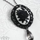 Black White Rose Necklace Brooch Pin Gothic Victorian Cameo Gunmetal Pendant D88 Black White Rose Necklace Brooch Pin Gothic Victorian Cameo Gunmetal Pendant D88