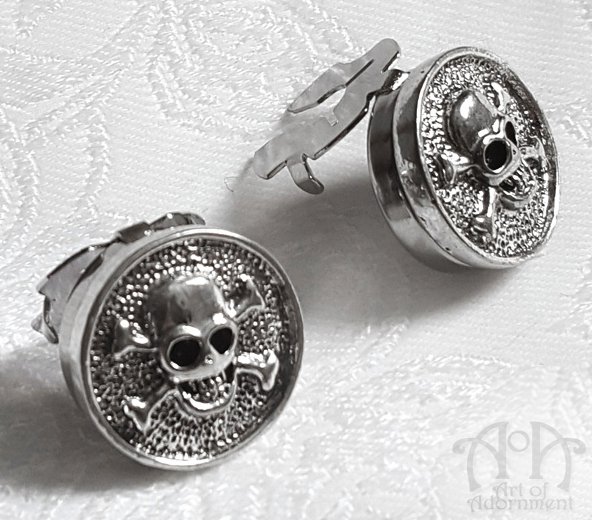 Skull Cuff Button Covers Set Silver Gothic Punk Pirate Mens Mandarin Collar M05