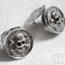 Skull Cuff Button Covers Set Silver Gothic Punk Pirate Mens Mandarin Collar M05