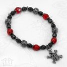 Skull Charm Stretch Bracelet Beaded Elastic Red Black Gothic Punk Gunmetal B03