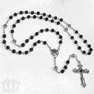 Gothic Black Glass Rosary Necklace Sacred Heart Beaded Crucifix Cross Silver D89