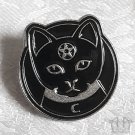 Witch Cat Tack Clutch Lapel Pin Brooch Gothic Punk Black Silver Enamel Badge P88
