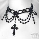 Black Beaded Choker Cross Pendant Gothic Punk Victorian Necklace Gunmetal D55 Black Beaded Choker Cross Pendant Gothic Punk Victorian Necklace Gunmetal D55