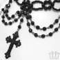 Black Beaded Choker Cross Pendant Gothic Punk Victorian Necklace Gunmetal D55