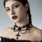 Black Beaded Choker Cross Pendant Gothic Punk Victorian Necklace Gunmetal D55