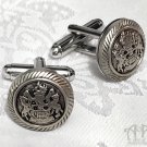 Steampunk Military Crest Cufflinks Mens Heraldry Antique Silver Victorian M08