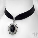 Black Crystal Velvet Choker Necklace Rhinestone Silver Pendant Victorian Gothic C36