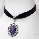 Purple Skull Cameo Velvet Choker Necklace Rhinestone Black Silver Gothic C11