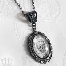 Skull Cameo Glass Pendant Necklace Gothic Punk Gunmetal Black Victorian D19S