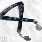 Gothic Occult Charm Bookmark Satin Fabric Ribbon Moon Star Pentagram Black Blue F10