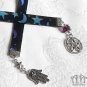 Gothic Occult Charm Bookmark Satin Fabric Ribbon Moon Star Pentagram Black Blue F10