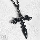 Black Bat Wings Sword Pendant Necklace Winged Cross Charm Gothic Punk Unisex D23