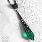 Green Crystal Gunmetal Pendant Necklace Dark Gothic Black Victorian Filigree D27