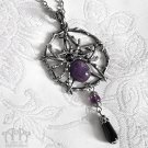 Amethyst Spider Pentagram Pendant Necklace Black Purple Silver Filigree Star D29
