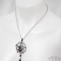 Amethyst Spider Pentagram Pendant Necklace Black Purple Silver Filigree Star D29