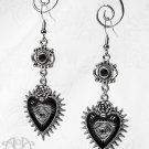Spiked Black Heart Evil Eye Earrings Gothic Black Rhinestone Silver Rose E18