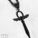 Black Bat Wings Ankh Pendant Necklace Winged Sword Cross Gothic Punk Unisex D30