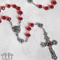 Gothic Red Crystal Rosary Necklace Sacred Heart Beaded Crucifix Cross Silver D58