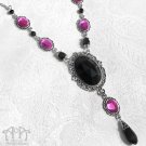 Pink Black Crystal Pendant Necklace Victorian Gothic Beaded Rhinestone Silver D32