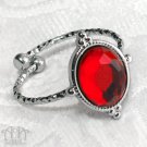 Adjustable Ring Red Oval Crystal Antiqued Silver Stainless Steel Victorian R17