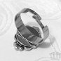 Adjustable Ring Oval Cameo Black White Victorian Gothic Antiqued Silver Steel R16
