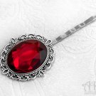 Red Crystal Hair Clip Vampire Gothic Bobby Pin Slide Barrette Silver Victorian H80
