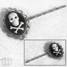 Skull Cameo Hair Slide Clip Gothic Bobby Pin Black White Barrette Punk L/R H78