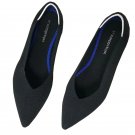 Womens Black Knit Pointed Toe Flats Shoes Summer Washable Fabric EU36 US 5.5-6
