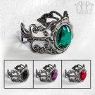 Adjustable Ring Oval Crystal Gothic Filigree Green Red Purple Black Silver R10