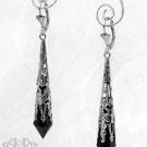 Black Pointed Drop Filigree Earrings Victorian Gothic Teardrop Silver Cone E08