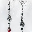 Black Red Crystal Gothic Bat Earrings Silver Beaded Halloween Vampire Drop E87