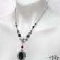 Black Red Crystal Bat Necklace Silver Beaded Gothic Halloween Vampire Pendant D95