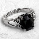 Adjustable Ring Black Oval Crystal Infinity Symbol Antiqued Silver Gothic Victorian R19