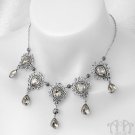 Crystal Rhinestone Necklace Victorian Silver Filigree Champagne Teardrop D33