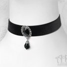 Black Crystal Velvet Choker Necklace Silver Filigree Victorian Gothic Ribbon C02