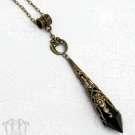 Bronze Filigree Drop Pendant Necklace Black Victorian Steampunk Antiqued Brass D36