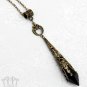 Bronze Filigree Drop Pendant Necklace Black Victorian Steampunk Antiqued Brass D36
