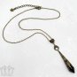 Bronze Filigree Drop Pendant Necklace Black Victorian Steampunk Antiqued Brass D36