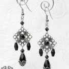 Black Crystal Chandelier Earrings Rhinestone Teardrop Silver Victorian Gothic E03