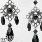 Black Crystal Chandelier Earrings Rhinestone Teardrop Silver Victorian Gothic E03