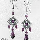 Black Purple Crystal Chandelier Earrings Rhinestone Silver Victorian Gothic E05