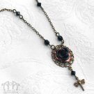 Bronze Black Rose Pendant Necklace Steampunk Victorian Antiqued Dragonfly D37