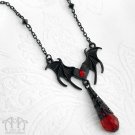 Gothic Black Red Bat Wings Pendant Necklace Glass Teardrop Beaded Winged Heart D38