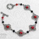 Red Black Crystal Beaded Bracelet Filigree Linked Victorian Gothic Rhinestone B12