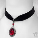 Red Crystal Velvet Choker Necklace Black Silver Pendant Victorian Gothic C29 Red Crystal Velvet Choker Necklace Black Silver Pendant Victorian Gothic C29