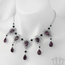 Purple Black Necklace Crystal Rhinestone Gothic Victorian Silver Filigree Teardrop D34
