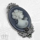 Ghostly Lady Grey Cameo Brooch Pin Victorian Gothic Rose Antiqued Silver P94